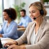 Professional call answering services for small businesses with virtual receptionists handling customer calls in a modern office environment