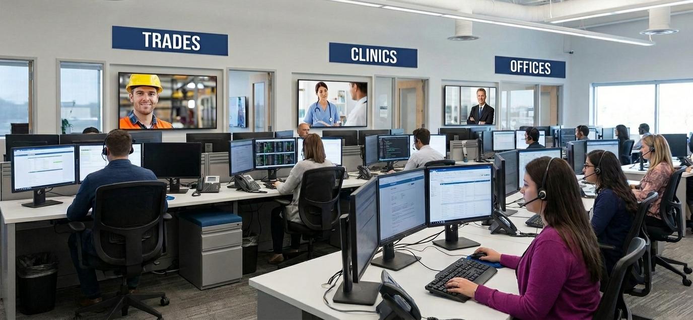 temporary receptionist handling business calls in a modern Australian office setting