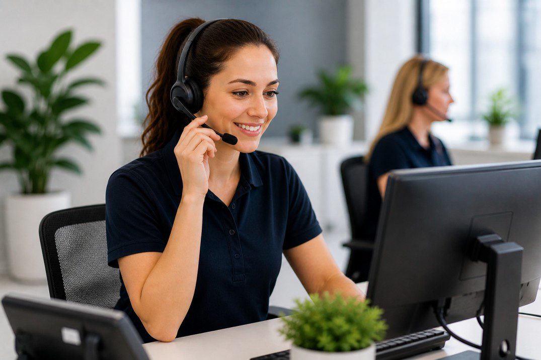 professional phone answering services for medical clinics handling patient calls in a modern office environment